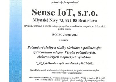 Certifikát ISO/IEC 27001: 2013